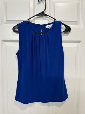Calvin Klein Cobalt Blue Pleated Sleeveless Blouse